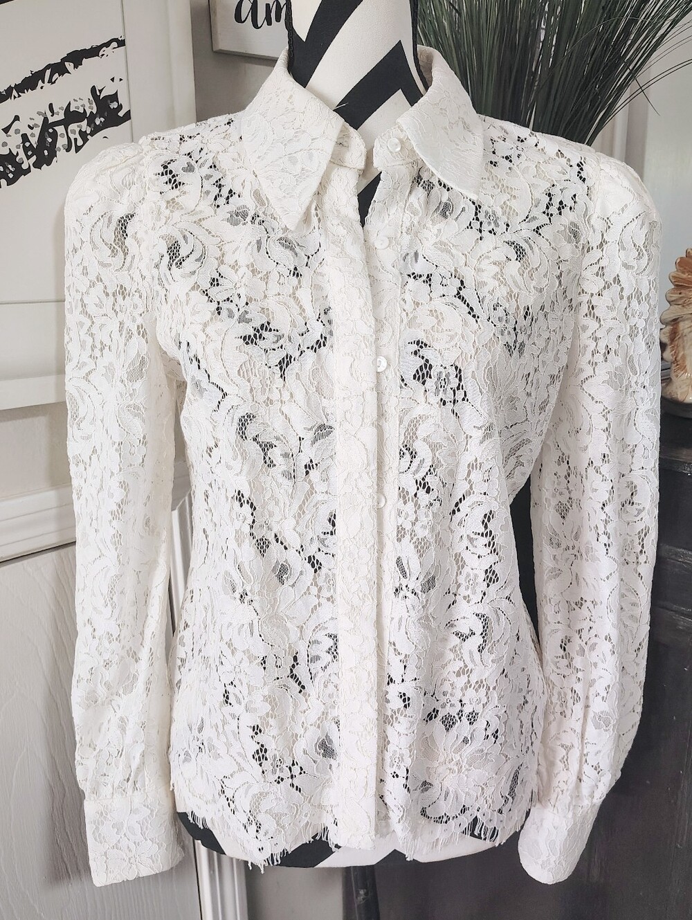 L'AGENCE $375 Jenica Floral Lace Blouse Ivory Women's Small Petite Coquettegirl - Picture 5 of 12